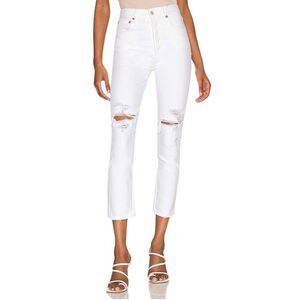 NWT AGOLDE Riley High Rise Straight Crop Jeans 27 White Distressed Button Fly